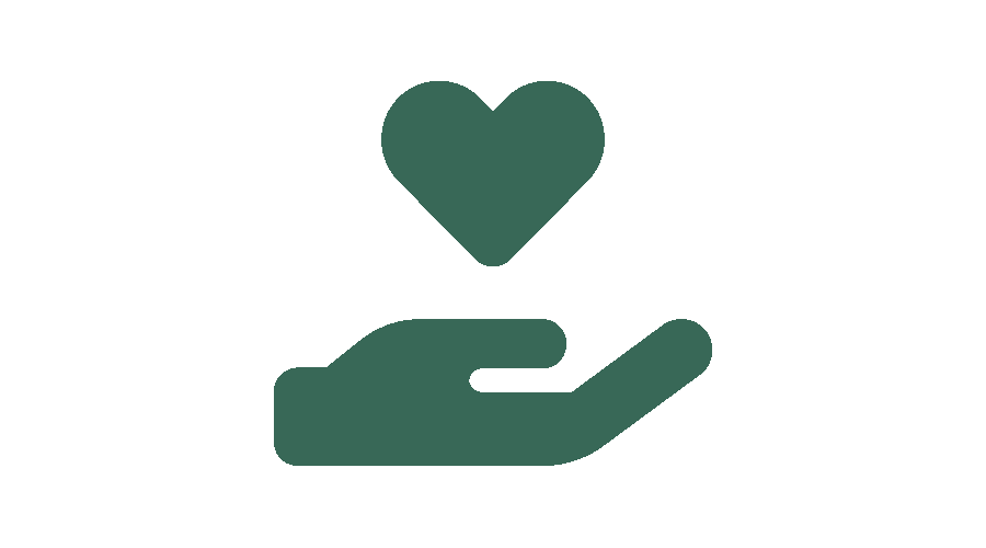 Donate icon depicting a hand palm-up with a heart above it