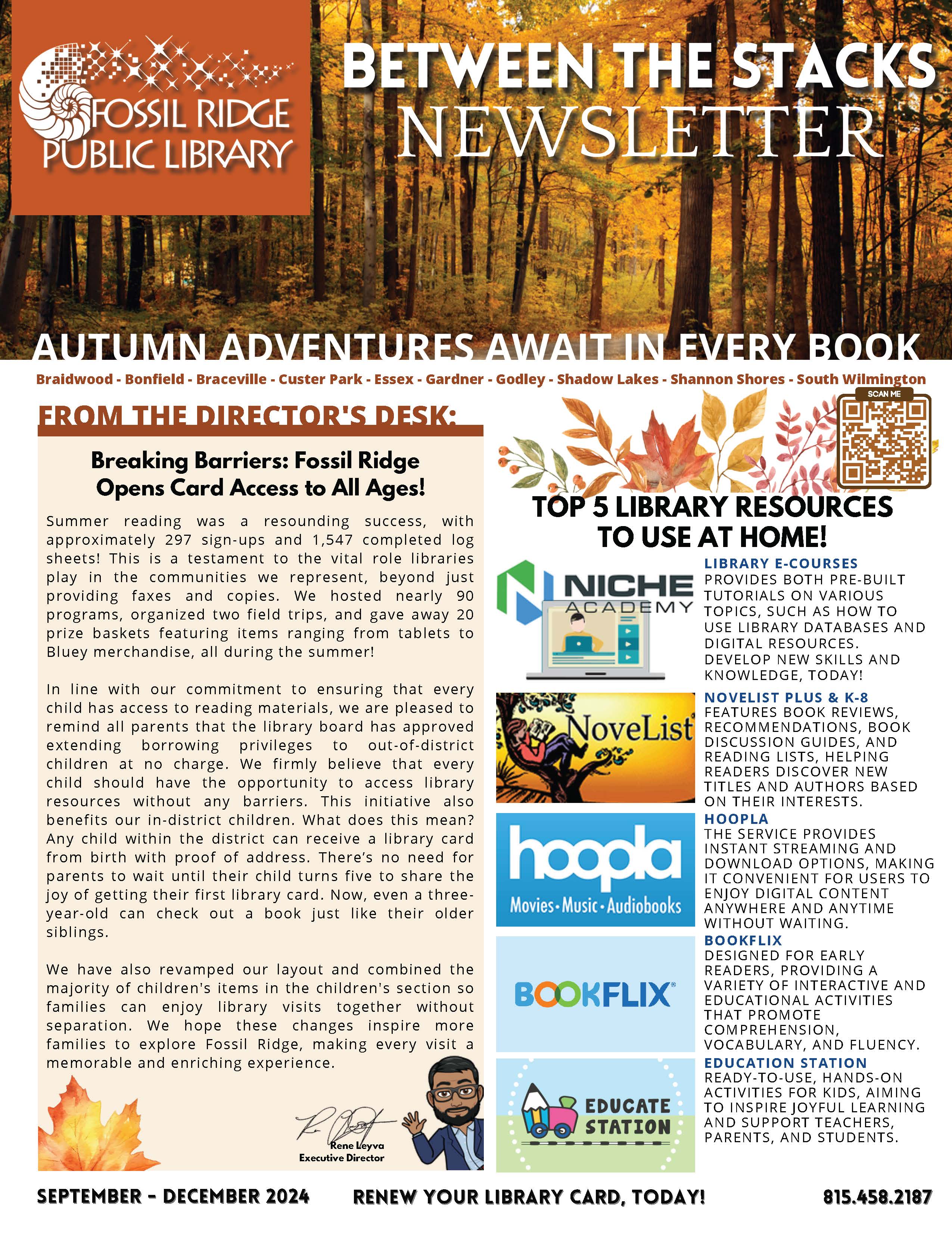 Front cover of Fall 2024 Between the Stacks library newsletter