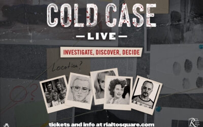 The words "Cold Case Live" surrounded by photographs of famous crime victims